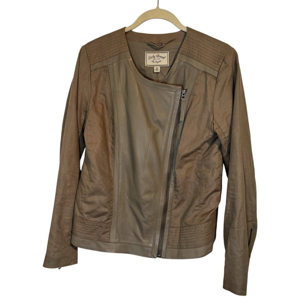 Lucky Brand Tan Lamb Leather Moto Jacket Asymmetrical Zip M Biker Quiet Luxury